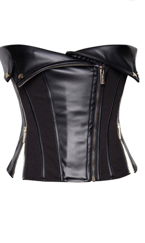 Black Vegan Leather Bustier Top