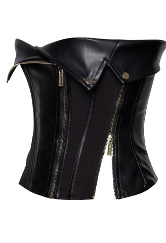 Black Vegan Leather Bustier Top