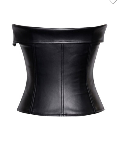 Black Vegan Leather Bustier Top