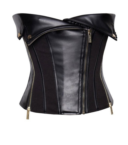 Black Vegan Leather Bustier Top